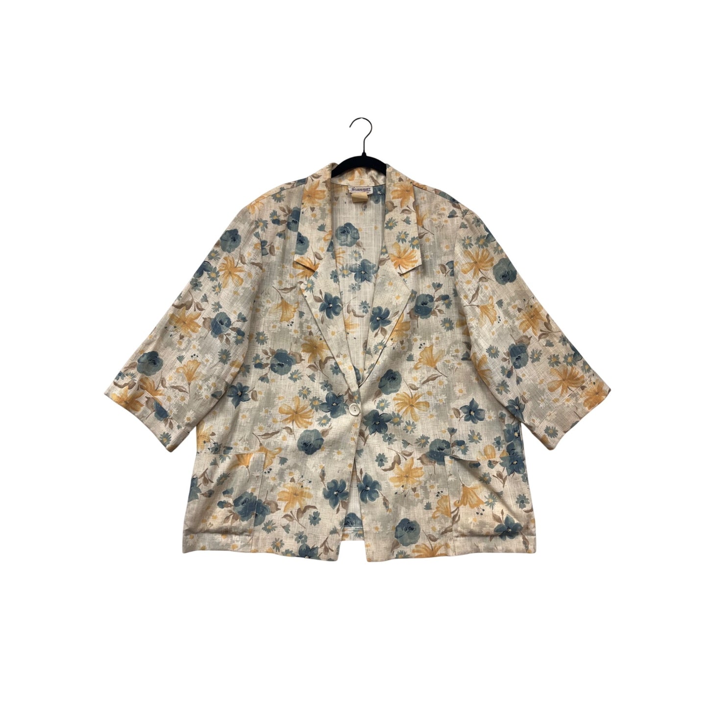 Joanna Plus Womens 2XL Floral Blazer Jacket Beige Teal & Yellow #6947