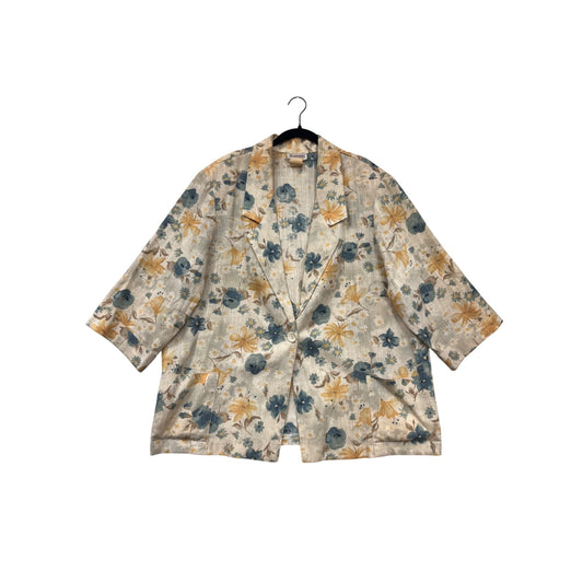 Joanna Plus Womens 2XL Floral Blazer Jacket Beige Teal & Yellow #6947