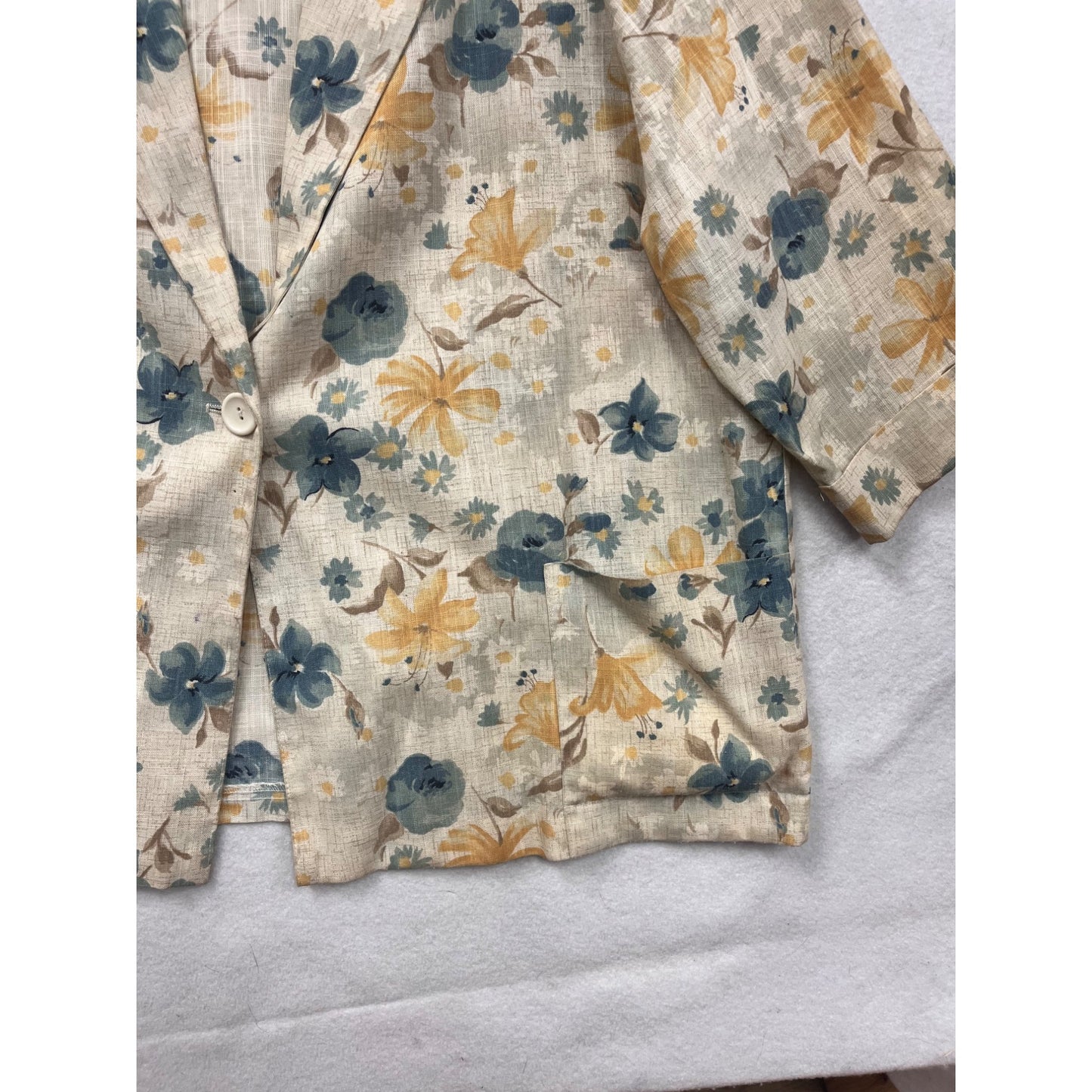 Joanna Plus Womens 2XL Floral Blazer Jacket Beige Teal & Yellow #6947