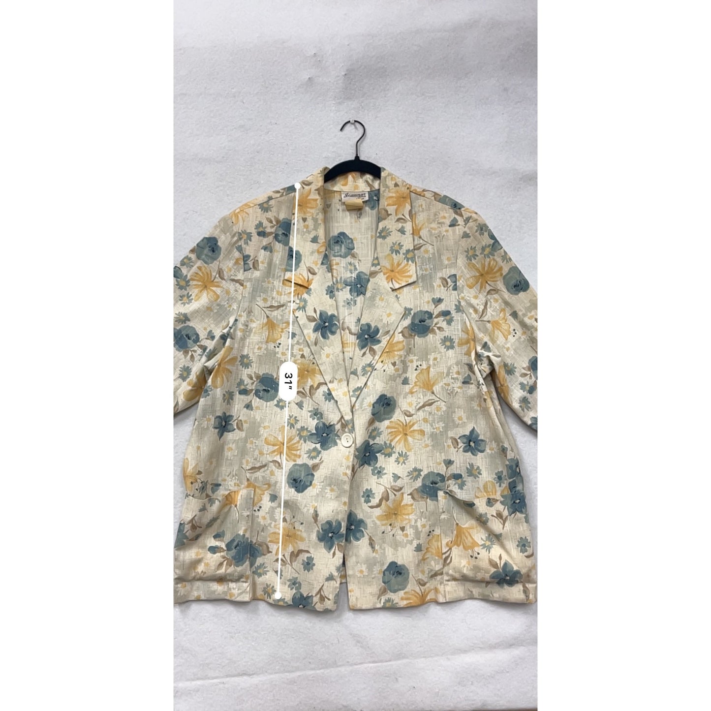 Joanna Plus Womens 2XL Floral Blazer Jacket Beige Teal & Yellow #6947