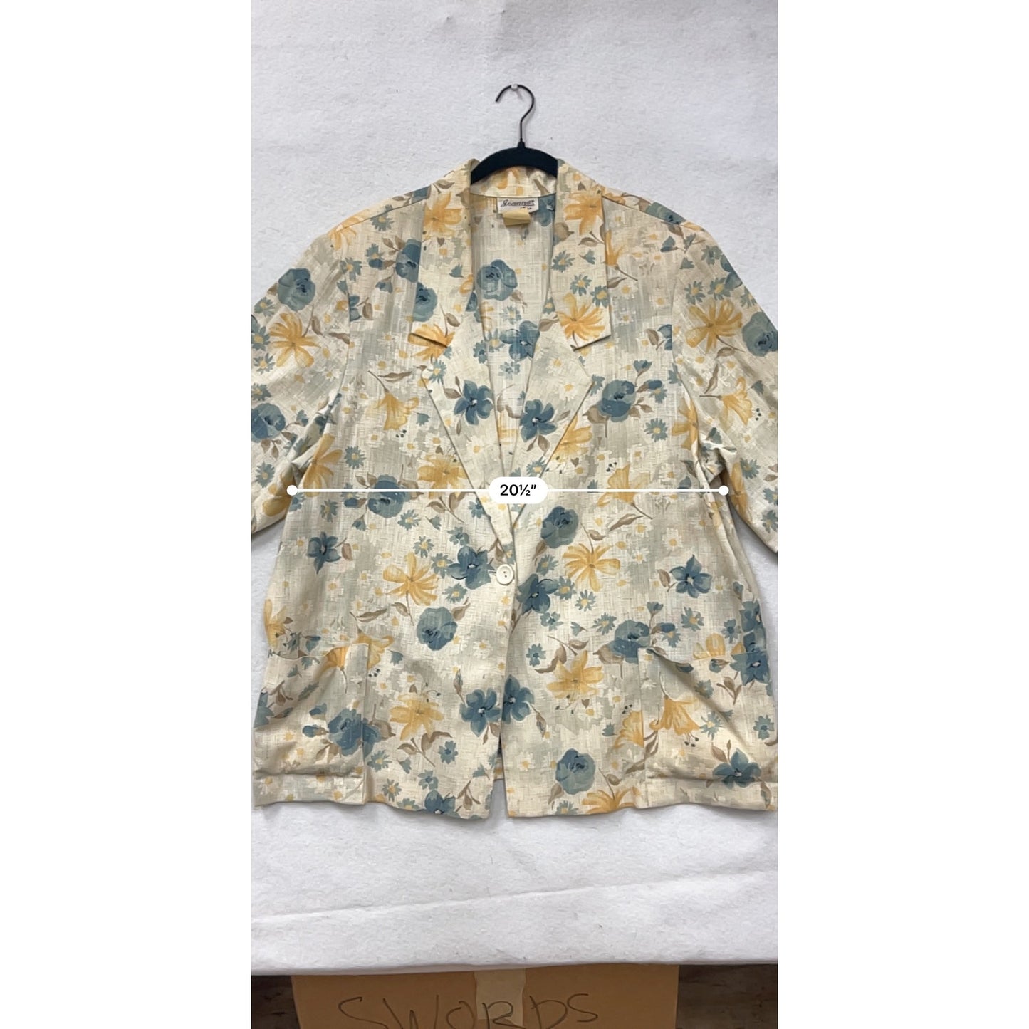 Joanna Plus Womens 2XL Floral Blazer Jacket Beige Teal & Yellow #6947