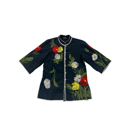 Chuch  Floral Embroidered Black Button-Up #705A