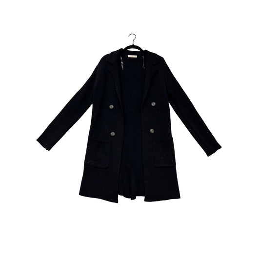 Womens Black Longline Double-Breasted Knit Cardigan #8970