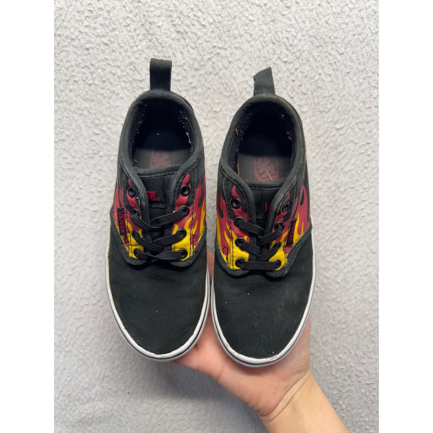 Vans Kids Black & Flame Slip-On Sneakers Youth Size 10 Canvas Casual Shoes #9517
