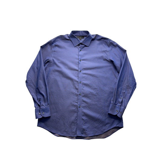 James Tattersall Shirt 17 1/2 Blue Pattern Long Sleeve Button-Up #9042