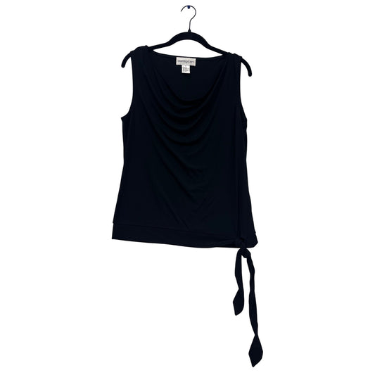 Bloomingdales Black Sleeveless Drape Neck Top With Tie Waist #544A