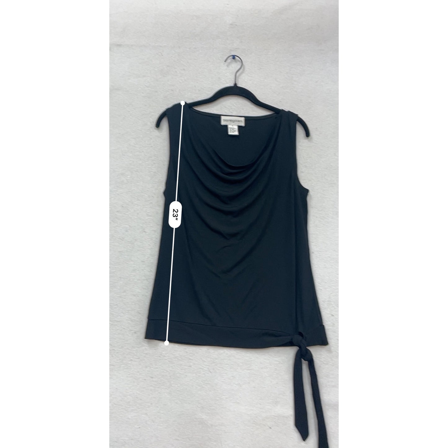 Bloomingdales Black Sleeveless Drape Neck Top With Tie Waist #544A
