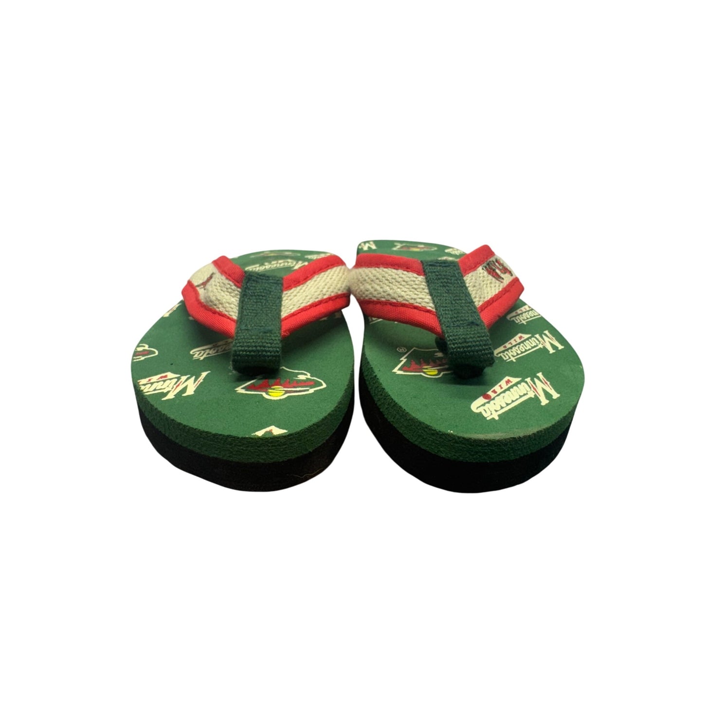 Minnesota Wild Green Flip Flops Size 6/7 Red Strap NHL Team Logo Sandals #9801