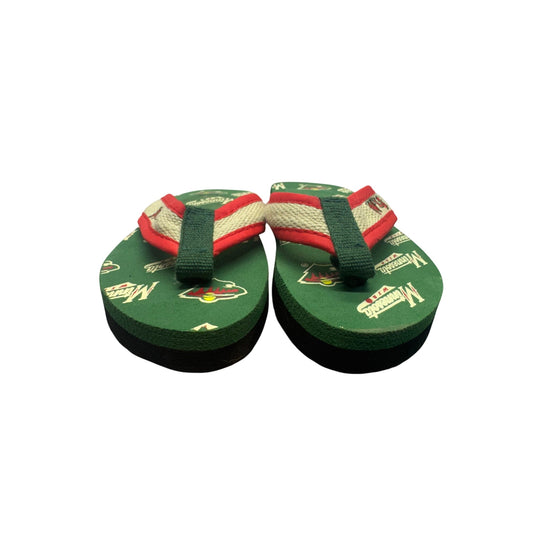 Minnesota Wild Green Flip Flops Size 6/7 Red Strap NHL Team Logo Sandals #9801
