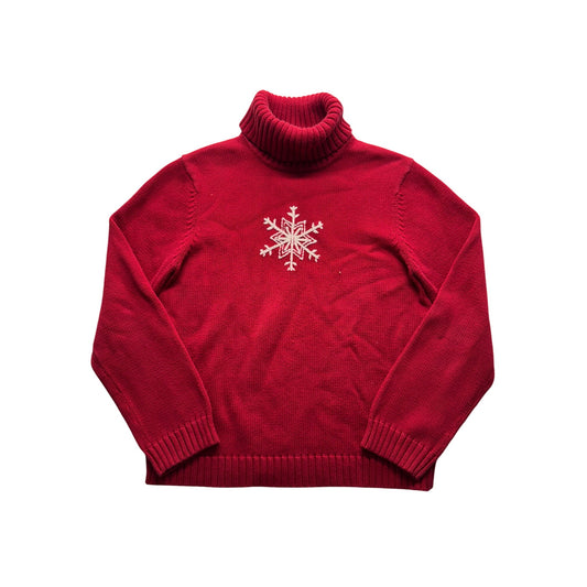 Tommy Hilfiger Red Snowflake Embroidered Wool Turtleneck Sweater #9560