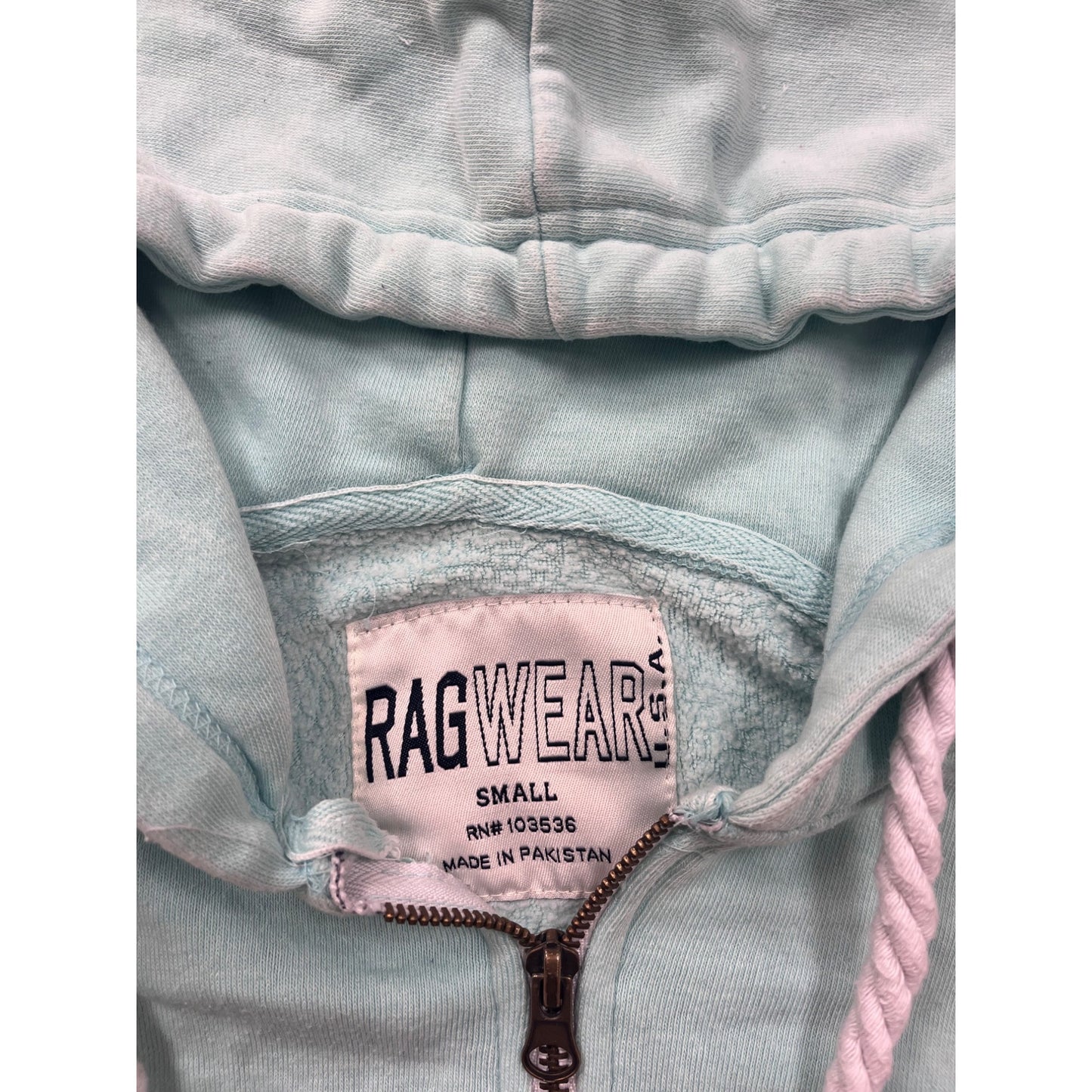 Small Ragwear Cape Coral Mint Hoodie Zip-Up With Pockets & Rope Drawstring #8590