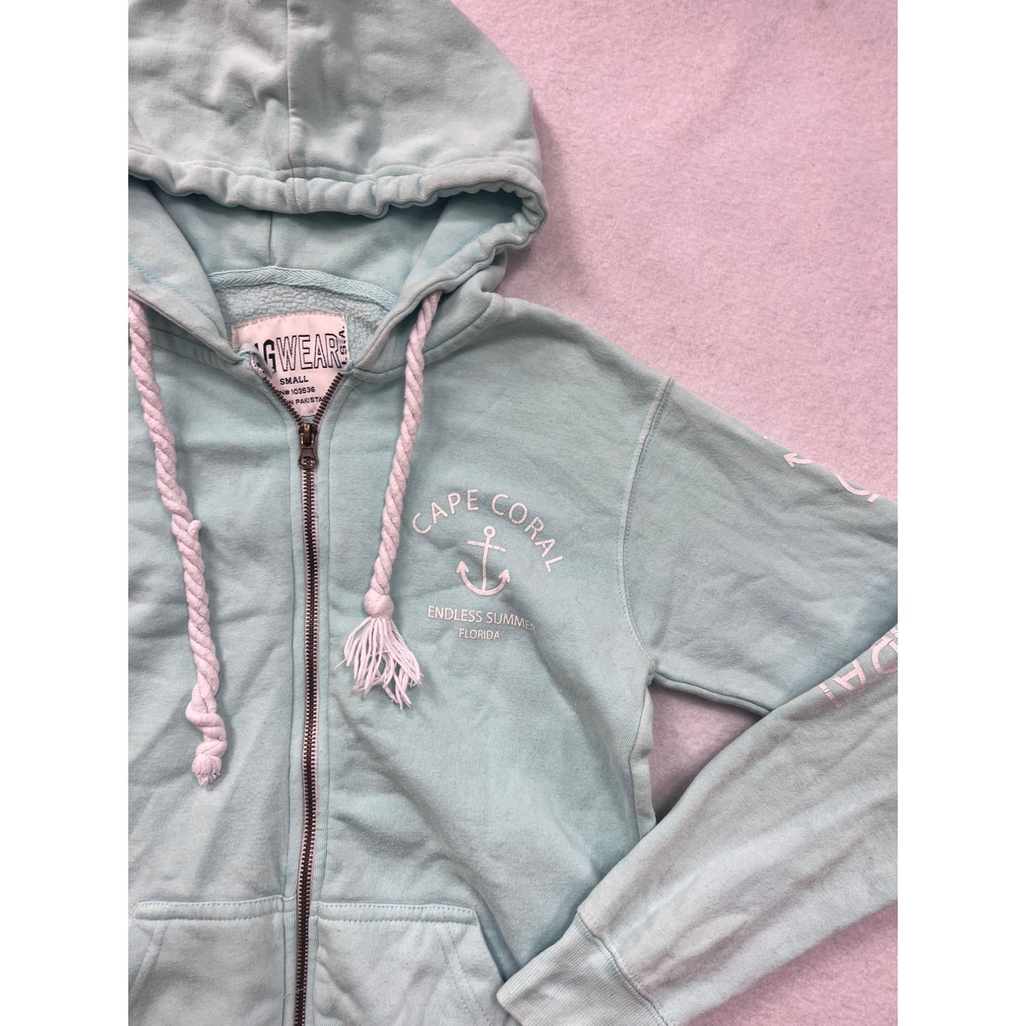 Small Ragwear Cape Coral Mint Hoodie Zip-Up With Pockets & Rope Drawstring #8590