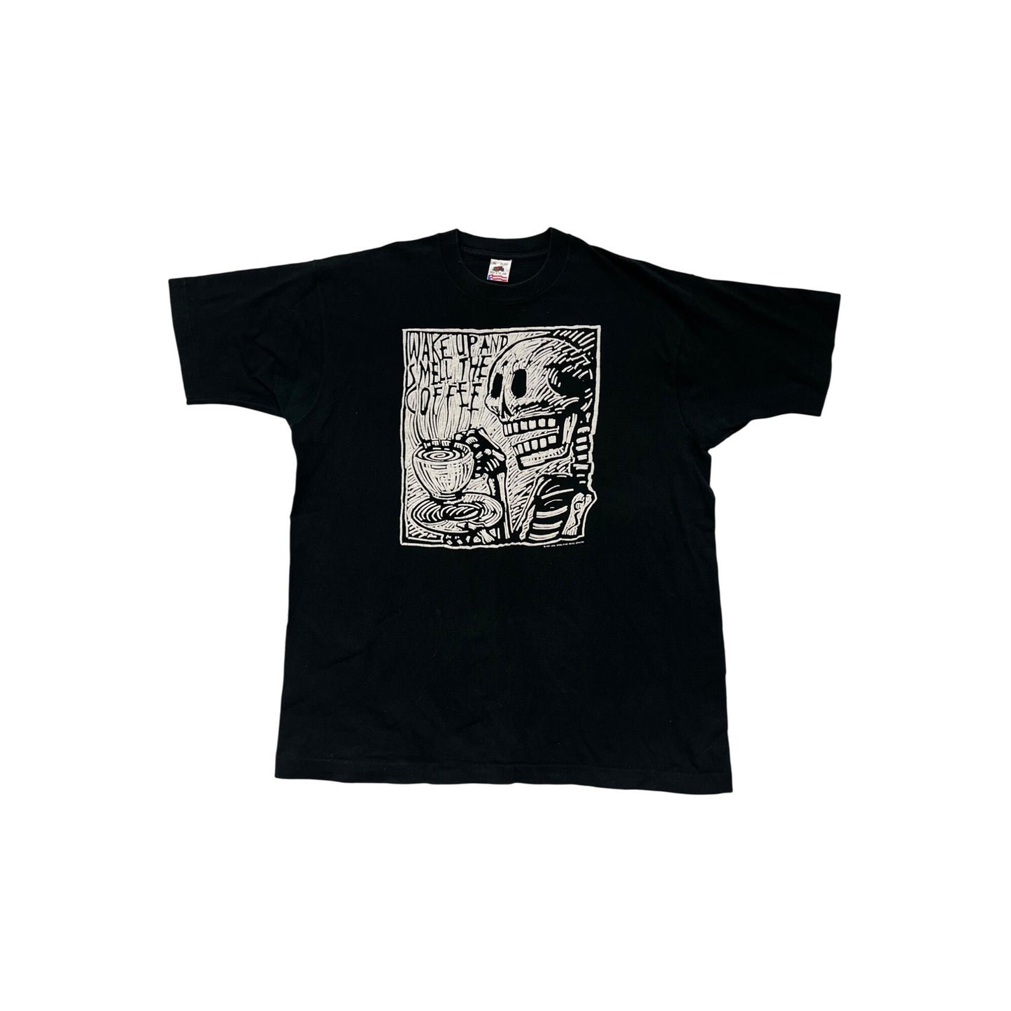 Vintage XL Black "Wake Up And Smell The Coffee" Graphic Tee #8422