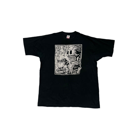 Vintage XL Black "Wake Up And Smell The Coffee" Graphic Tee #8422