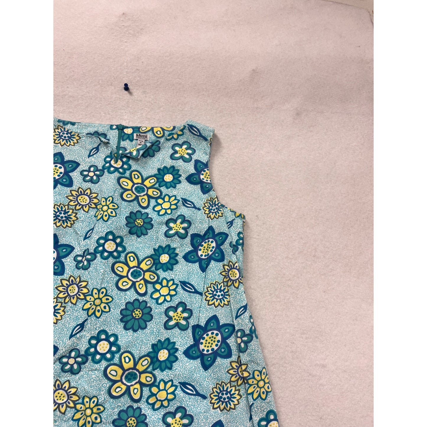 Mini Maternity Sleeveless Floral Dress S Blue & Yellow 100% Cotton #707A