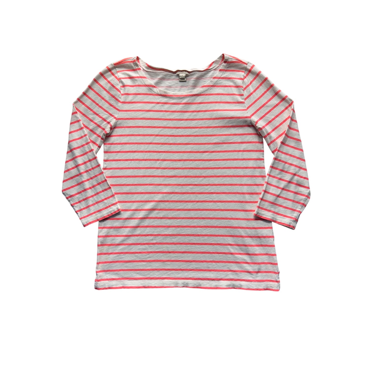 J. Crew Striped Lightweight Long Sleeve Shirt S White & Coral 237B