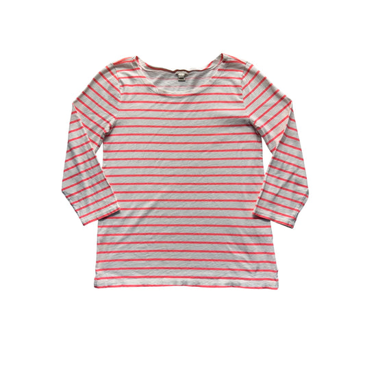 J. Crew Striped Lightweight Long Sleeve Shirt S White & Coral 237B